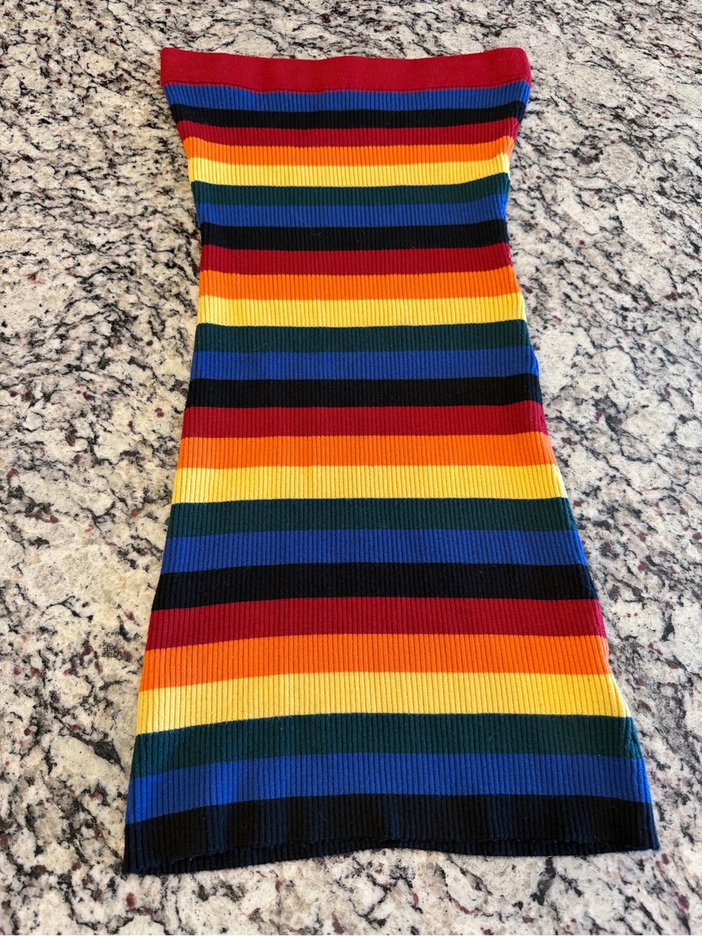 Urban Outfitters Red, Blue & Black Striped strapless Ribbed dress medium